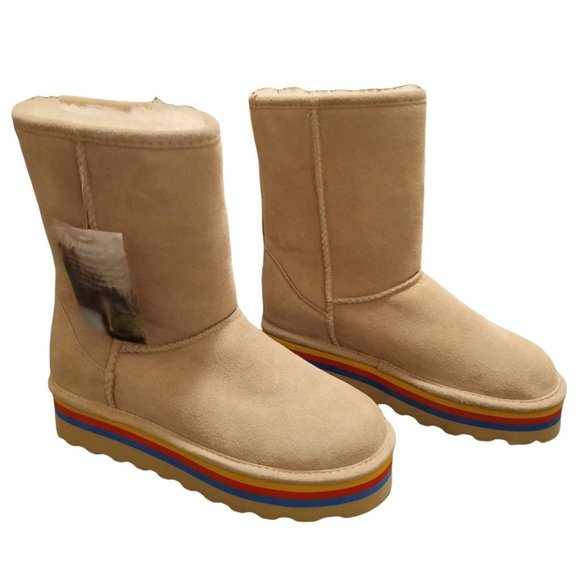 Bearpaw Womens Boots Cream 10 Retro Chunky Sole Mid Calf Suede - Picture 5 of 5